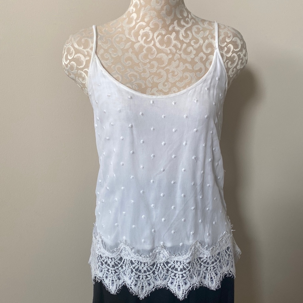 Lucky Brand White Lace Swiss Dot Cami Top
